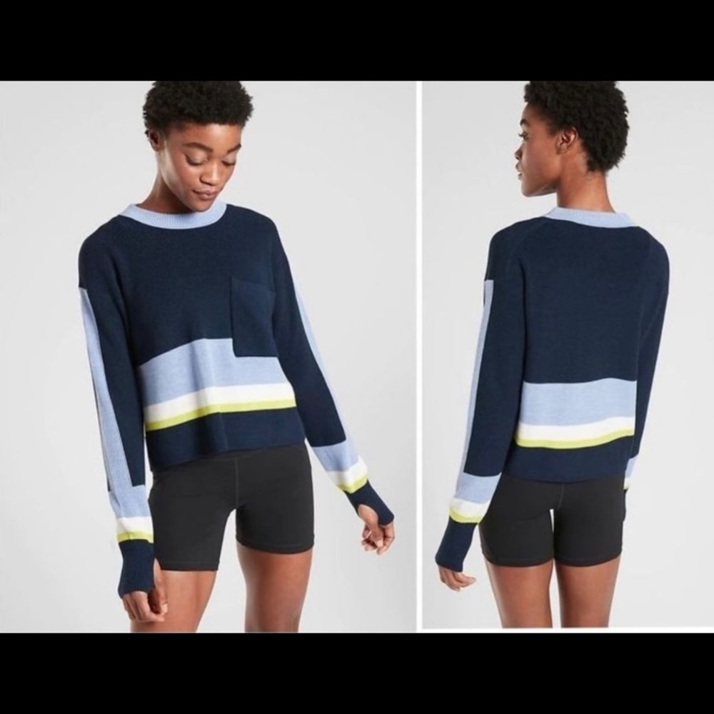 Athleta Trail Head Color Block Blue Medium Sweater